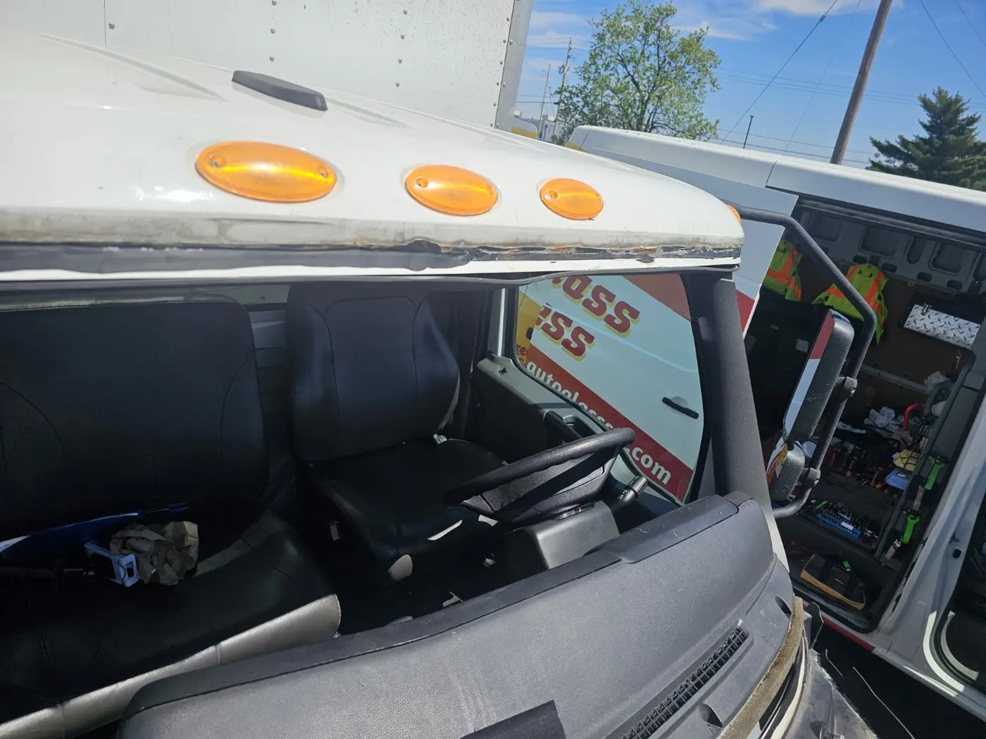 Commercial truck cab prepared for windshield installation by Auto Glass Xpress
